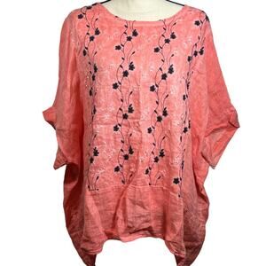 Pure Lino Linen Shirt Coral Size XL